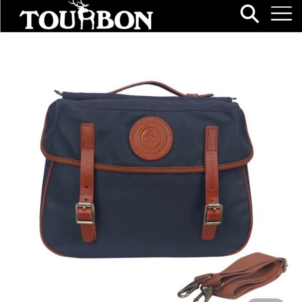TOURBON DOUBLE PANNIER WATERPROOF CANVAS LEATHER BUCKLES SNAPS BICYCLE BAG NAVY